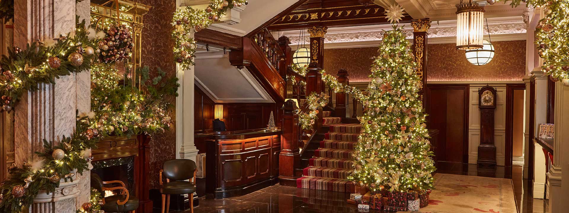 The Connaught lobby decorated for Christmas