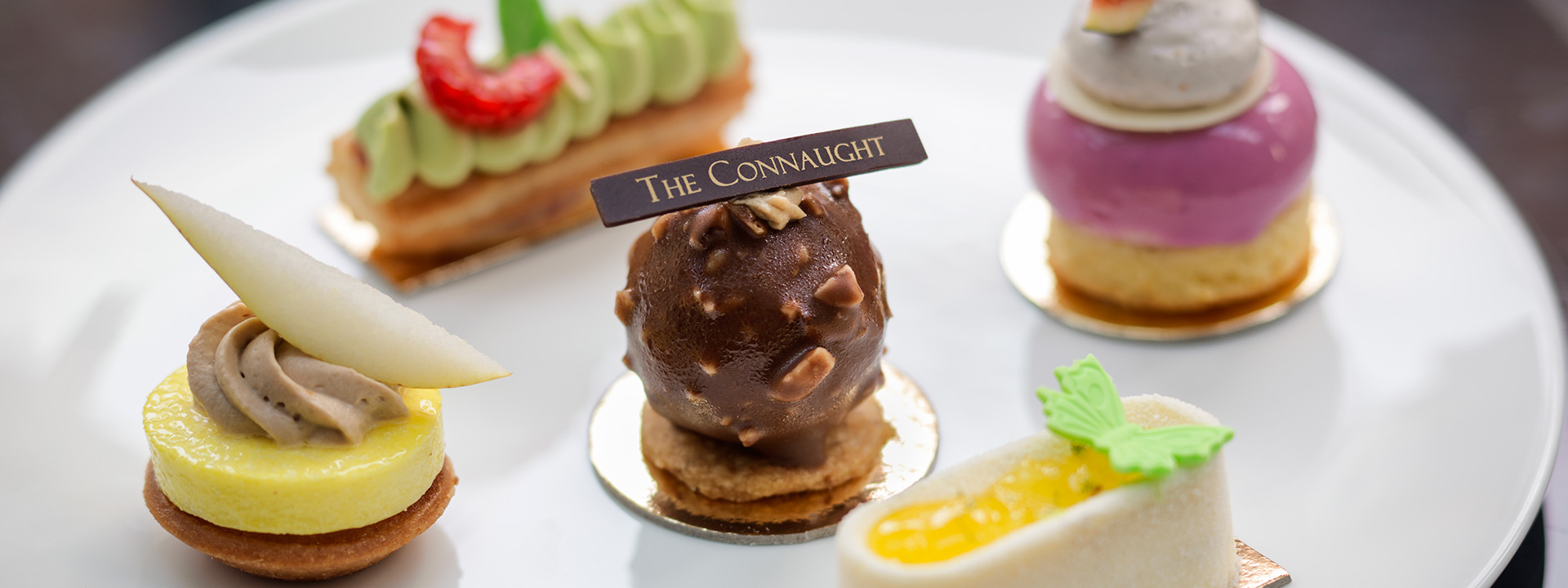 Luxury dessert variety for afternoon tea at The Connaught